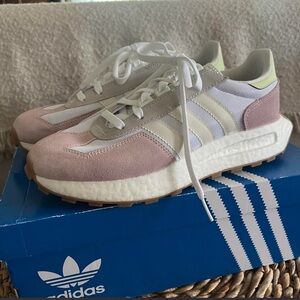 Adidas Women's Pastel Pink and White Sneakers
